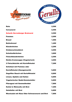 Rote 2,50€ Currywurst 2,50€ Scharfe Herrenberger Bratwurst 2,50