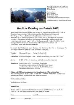 Herzliche Einladung zur Freizeit 2015