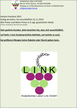 Herbst-Preisliste 2015 G&uuml;ltig ab Sofort, bis einschlie&szlig;lich 31.11