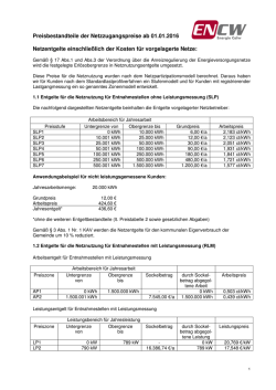 Preisbestandteile der Netzzugangspreise ab 01.01.2016