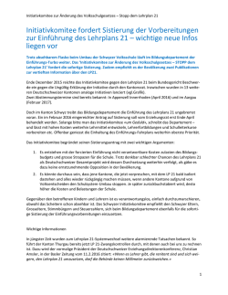 Initiativkomitee fordert Sistierung der Vorbereitungen zur Einf&uuml;hrung