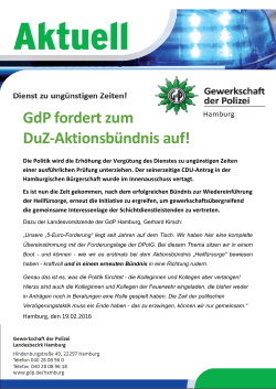 GdP fordert zum DuZ-Aktionsbündnis auf!
