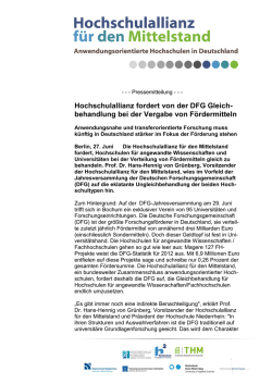 Hochschulallianz fordert von der DFG Gleich
