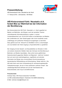 Pressemitteilung AfD-Kreisvorstand Fürth / Neustadt a.d.A. fordert
