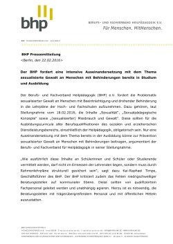 BHP Pressemitteilung  Der BHP fordert