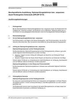 Diplompr&uuml;fungslektionen bzw. -sequenzen Quest Kindergarten