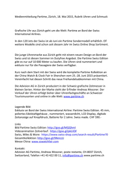 Medienmitteilung Partime, Zürich, 18. Mai 2015, Rubrik Uhren und