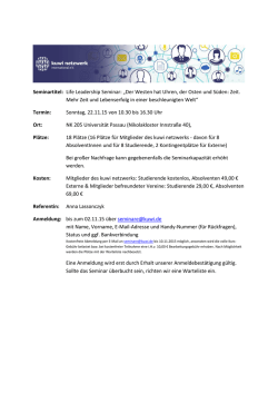Seminartitel: Life Leadership Seminar: „Der Westen hat Uhren, der