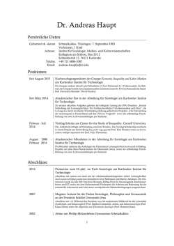 Dr. Andreas Haupt - Institut f&uuml;r Soziologie, Medien