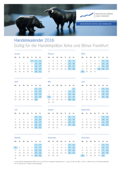 Handelskalender 2016 - Deutsche B&ouml;rse Cash Market