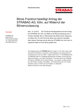 Börse Frankfurt bewilligt Antrag der STRABAG AG, Köln, auf