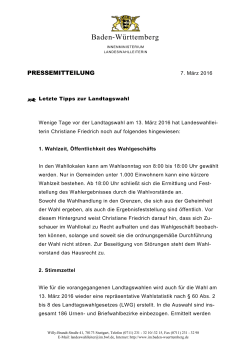Letzte Tipps zur Landtagswahl - Pressemitteilung vom 07.03.2016