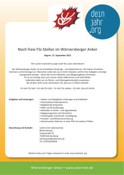 Noch freie FSJ-Stellen im W&ouml;rnersberger Anker