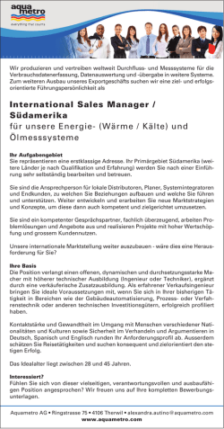 International Sales Manager / S&uuml;damerika f&uuml;r unsere Energie