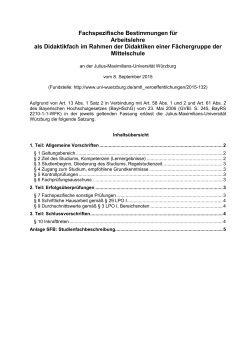 Fachspezifische Bestimmungen für Arbeitslehre als Didaktikfach im