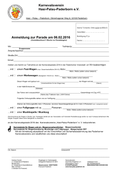 Karnevalsverein Hasi-Palau-Paderborn e.V. Anmeldung zur Parade