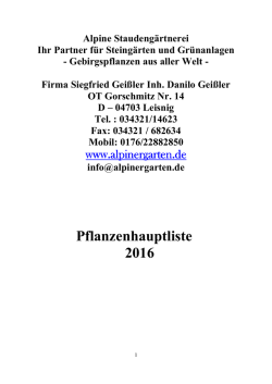 Pflanzenliste 2016 - Alpine Staudengärtnerei