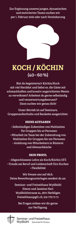 Koch / Köchin - GfC Seminar- und Freizeithaus Wydibühl