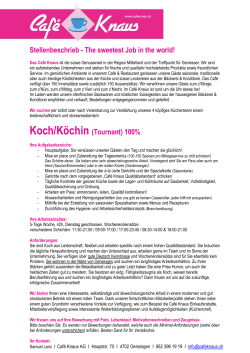 Stellenbeschrieb - The sweetest Job in the world! Koch/Köchin