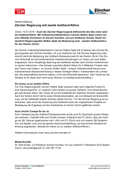 Zürcher Regierung will zweite Gotthard-Röhre