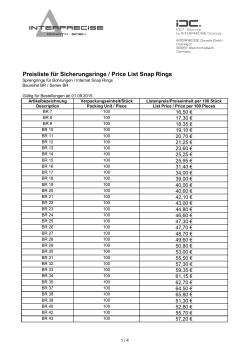 Preisliste für Sicherungsringe / Price List Snap Rings