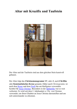 Altar mit Kruzifix und Taufstein