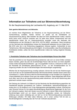 Information zur Teilnahme und zur Stimmrechtsvertretung