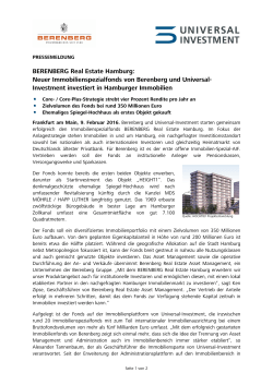 BERENBERG Real Estate Hamburg: Neuer Immobilienspezialfonds