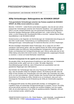 ADSp Verhandlungen: Stellungnahme der SCHUNCK GROUP