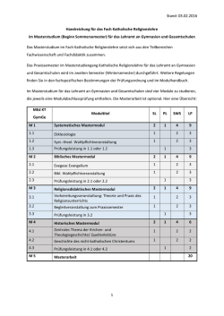 Handreichung f&uuml;r das Fach Religionslehre (kath.)