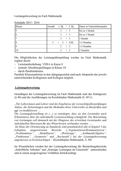 Leistungsbewertung im Fach Mathematik Schuljahr 2015 / 2016 Die