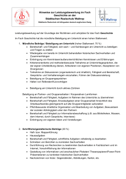 Hinweise zur Leistungsbewertung im Fach Geschichte an der