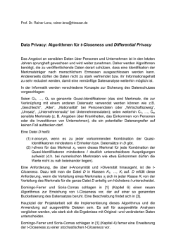 Data Privacy: Algorithmen f&uuml;r t-Closeness und