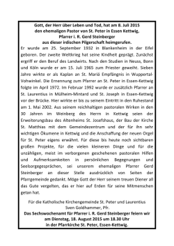 Gott, der Herr &uuml;ber Leben und Tod, hat am 8. Juli 2015 den