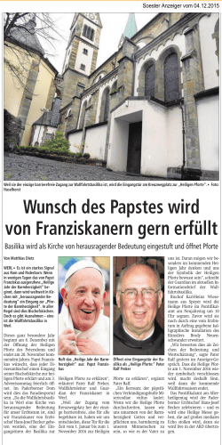 Wunsch des Papstes wird von Franziskanern gern - Wallfahrt-Werl