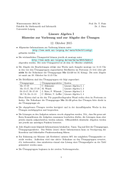 Lineare Algebra I Hinweise zur Vorlesung und zur Abgabe der