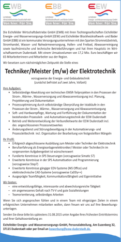 Techniker/Meister (m/w) der Elektrotechnik - EWB