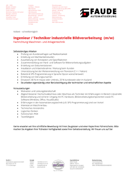 Ingenieur / Techniker industrielle Bildverarbeitung (m/w)