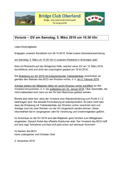 GV am Samstag, 5. M&auml;rz 2016 um 10.30 Uhr