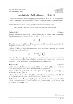 Analytische Zahlentheorie – Blatt 11