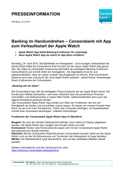Consorsbank mit App zum Verkaufsstart der Apple Watch