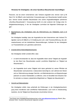 Hinweise f&uuml;r Arbeitgeber - Hanseatische Steuerberaterkammer