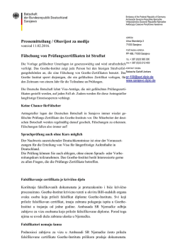 Pressemitteilung / Obavijest za medije Fälschung von