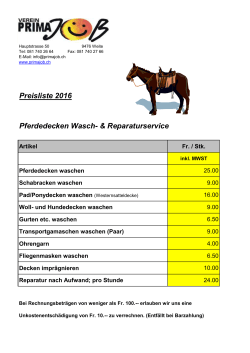 Preisliste 2016 Pferdedecken Wasch