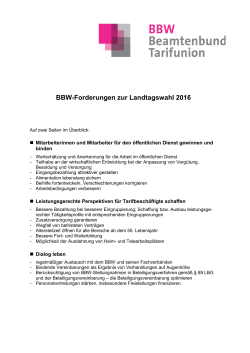 BBW-Forderungen zur Landtagswahl 2016