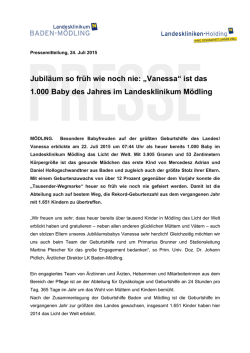 Jubil&auml;um so fr&uuml;h wie noch nie: &bdquo;Vanessa&ldquo; ist das 1.000 Baby des