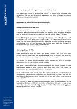 Grobe Fahrl&auml;ssigkeit im Stra&szlig;enverkehr OGH Urteile Newsletter