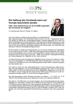 Die Haftung des Vorstands kann auf Vorsatz