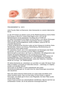 FREUNDESBRIEF Nr. 1/2015 Liebe Freunde, Beter und Sponsoren