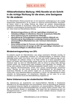 Hilfskraftinitiative Marburg: HHG Novelle ist ein Schritt in die richtige